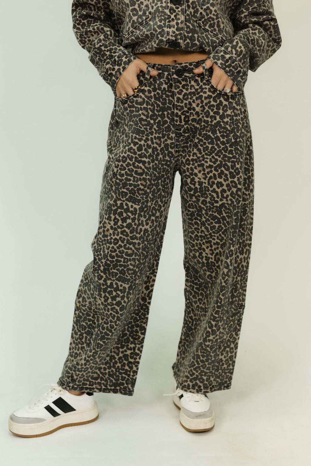 Leopard Print Barrel Jeans