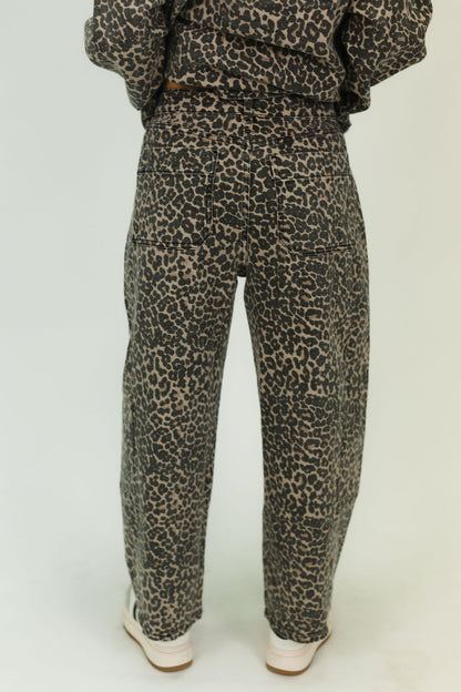 Leopard Print Barrel Jeans