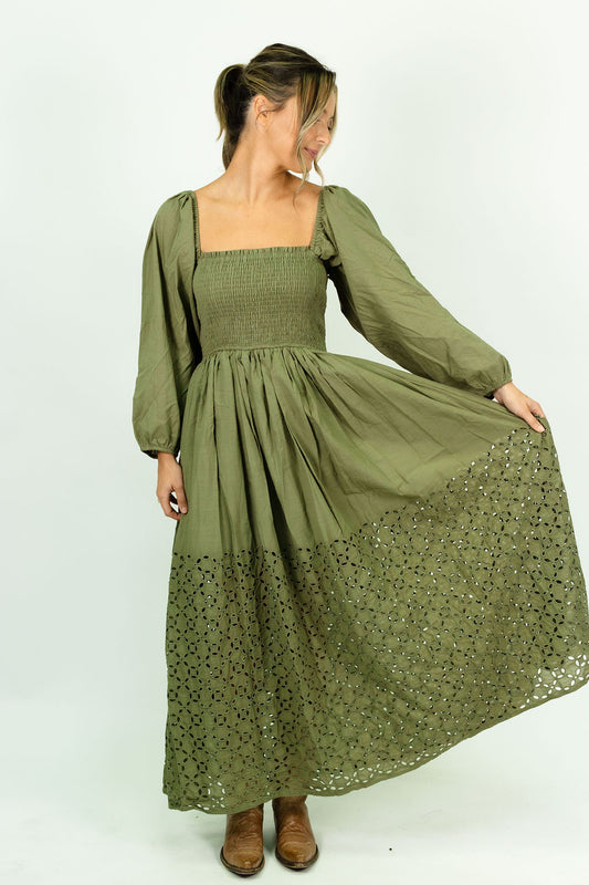 Zoe Olive Eyelet Maxi