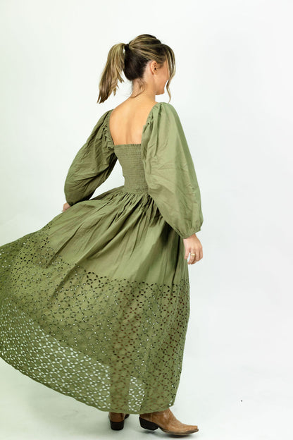 Zoe Olive Eyelet Maxi