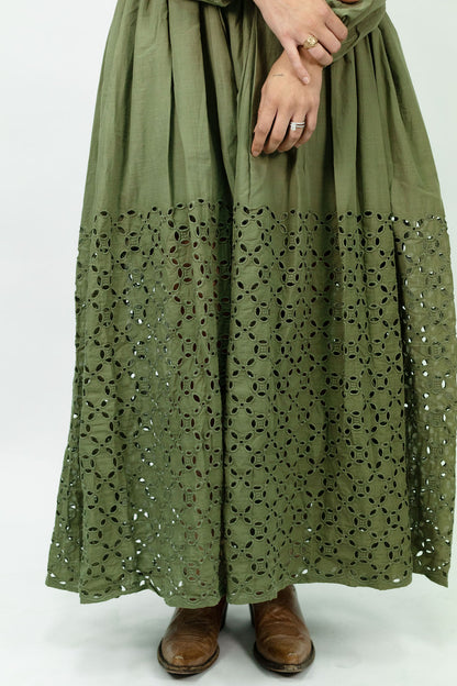 Zoe Olive Eyelet Maxi