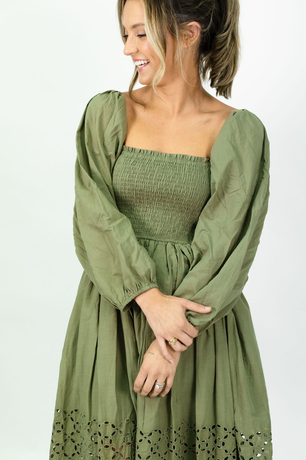 Zoe Olive Eyelet Maxi