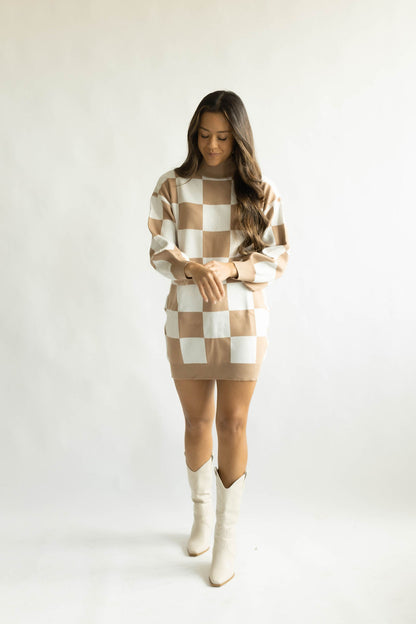 Checkered Sweater Dress