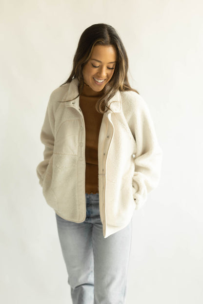 Cream Teddy Snap Jacket