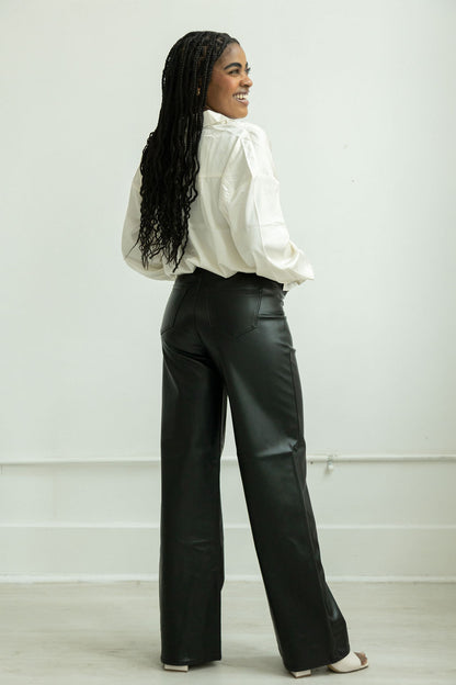 High-Waisted Faux Leather Wide Leg Pants