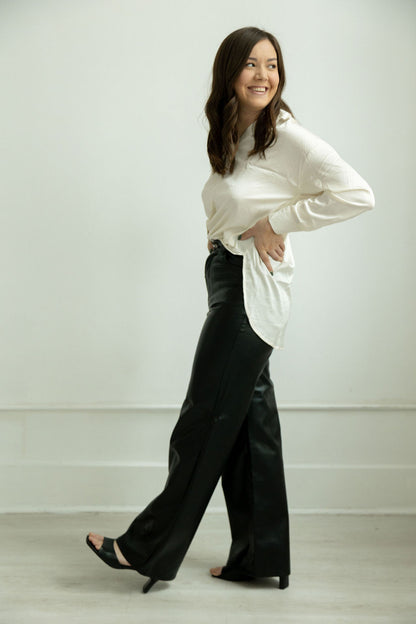 High-Waisted Faux Leather Wide Leg Pants