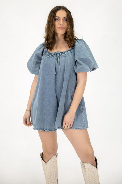 Trailblazer Denim Puff Sleeve Romper