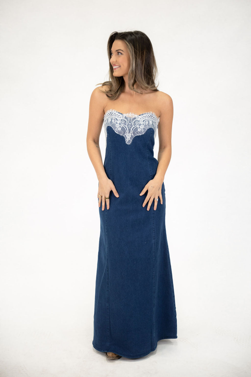 Prairie Rose Denim Maxi Dress