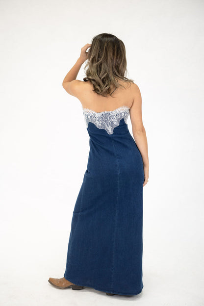 Prairie Rose Denim Maxi Dress