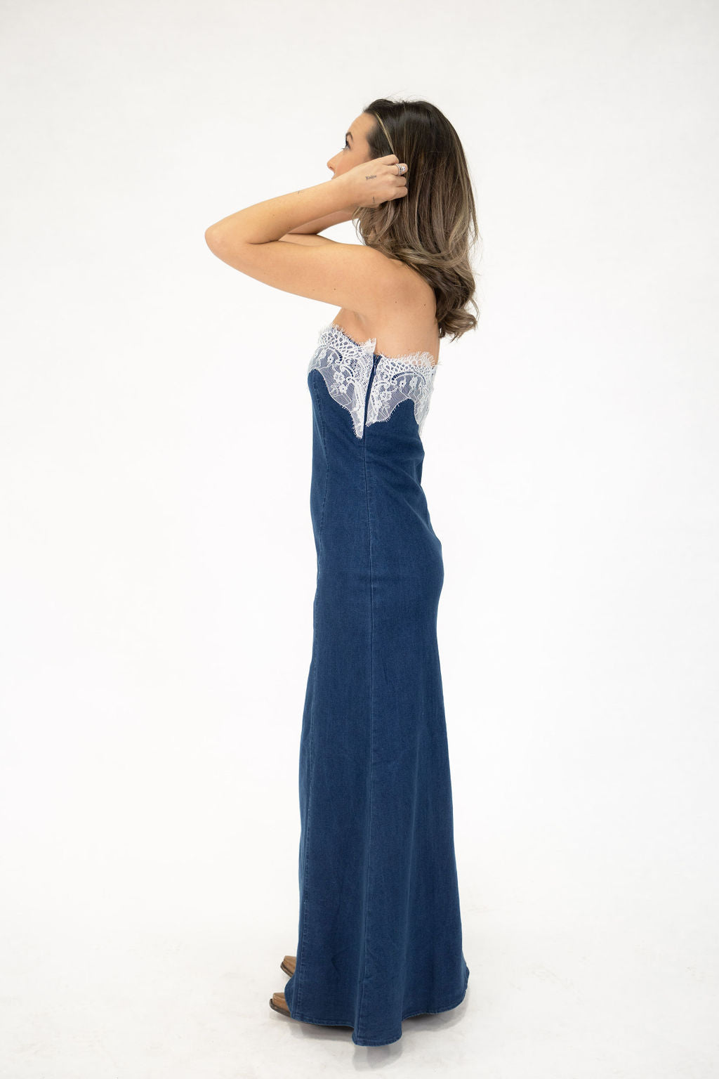 Prairie Rose Denim Maxi Dress