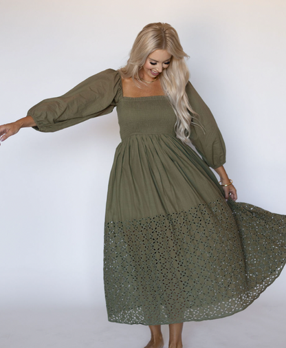 Zoe Olive Eyelet Maxi