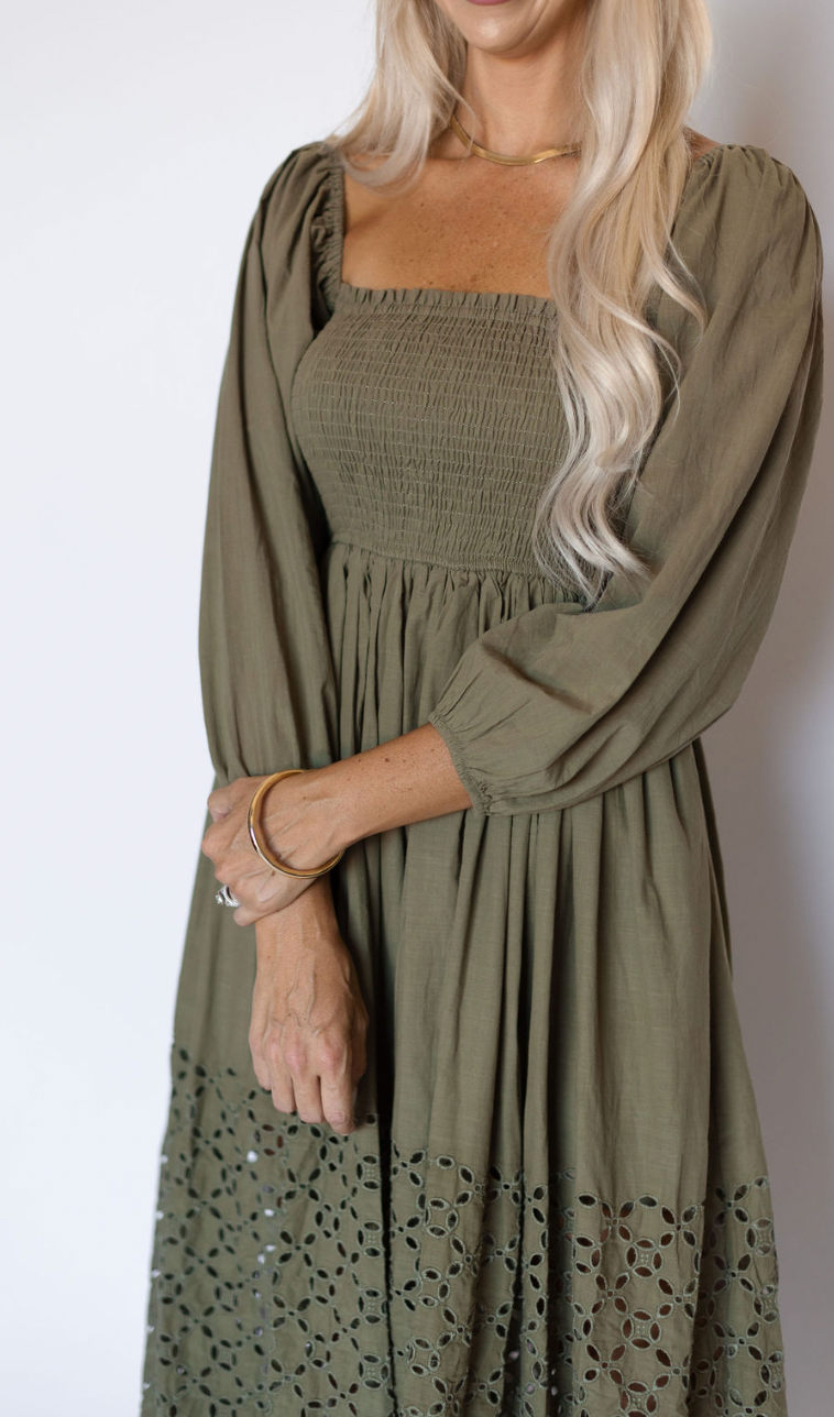 Zoe Olive Eyelet Maxi