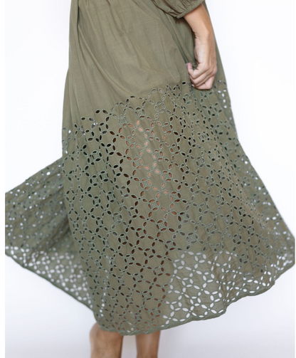 Zoe Olive Eyelet Maxi